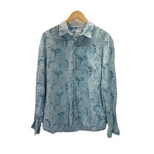 Baird McNutt Shirt Mens XL Blue Paisley 100% Linen Chambray Western LS Mutant